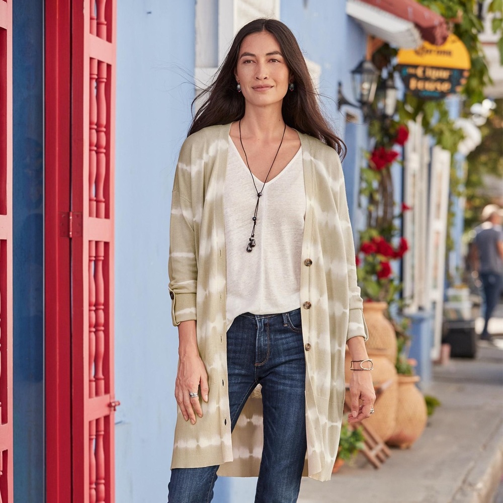 Sundance tan and Cream Tie-Dye Long Cardigan